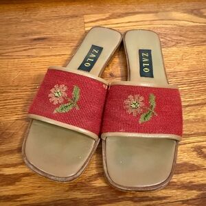 Vintage Zalo Needlepoint Floral Slide Sandals – Red – Size 8.5